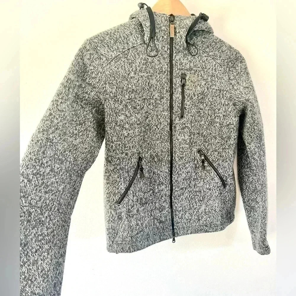 66 Degrees North Vindur Grey Knit Wool Blend Hooded Jacket Size Small - Picture 2 of 11